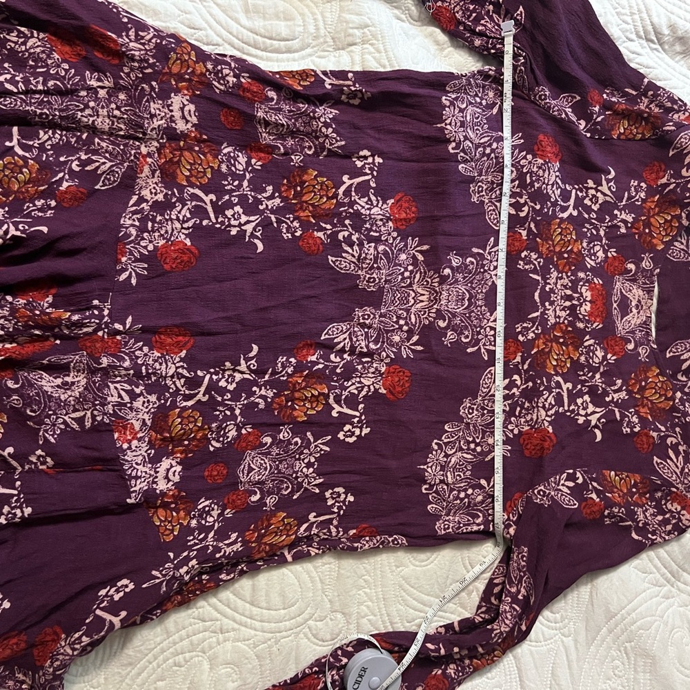 Free People Red Ruched Sundress with Bishop Sleeves